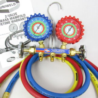A/C MANIFOLD GAUGES UNIWELD BRASS BODY FOR R134a R12 and 36" Hoses. R22 